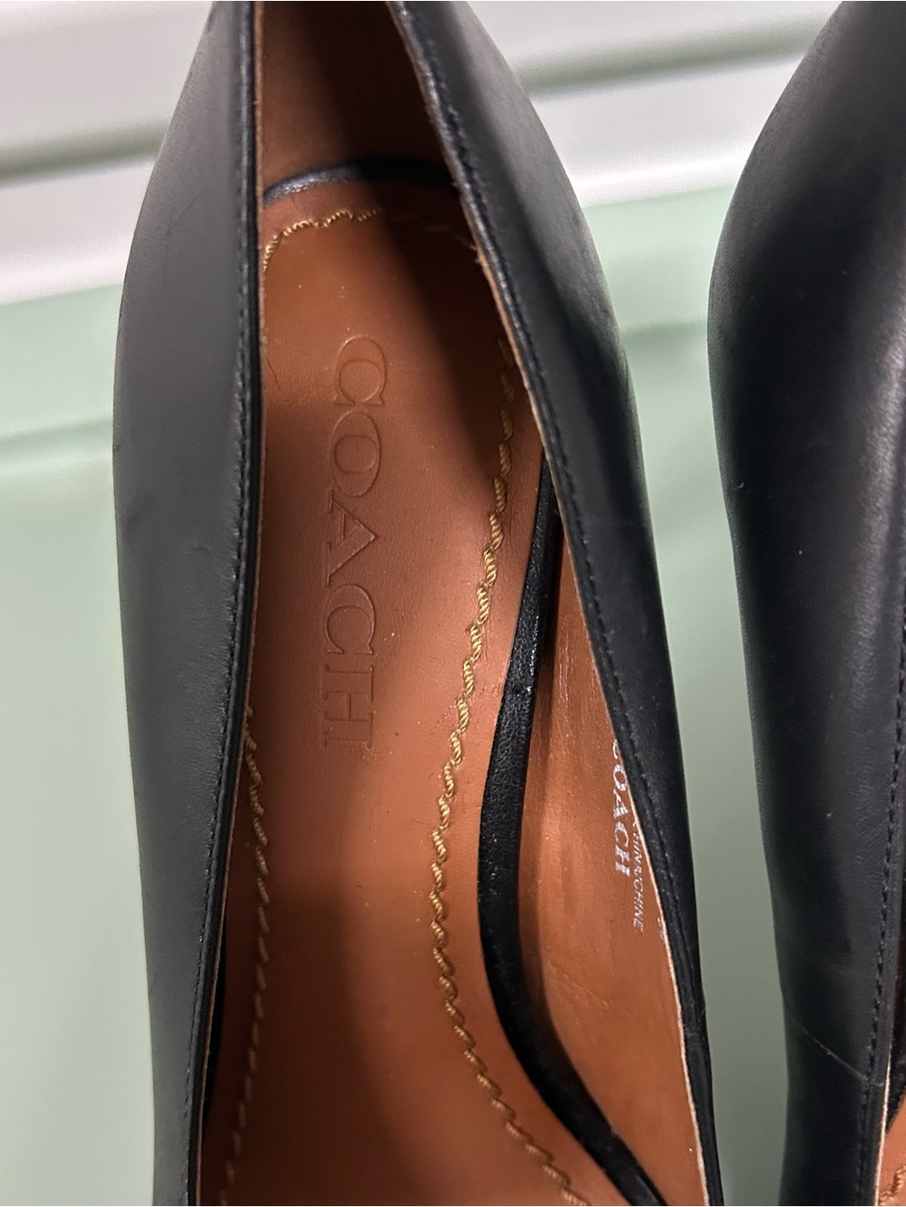 Coach Black Leather Pointed Toe Pumps - Picture 2 of 16